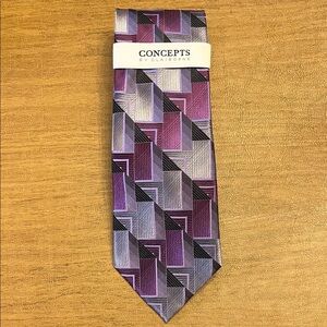 Purple grey black and silver Geometric Men's 100% Silk Tie NWT